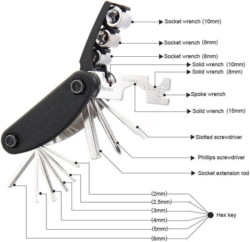 NUOXINUS Motorcycle Bike Mechanic Repair Tool Kit with 16 In 1 Multi-Function Allen Key Multi Hex Wrench Screwdriver for Home Outdoor Travel Camping Sport Bicycle Cycling - Image 5